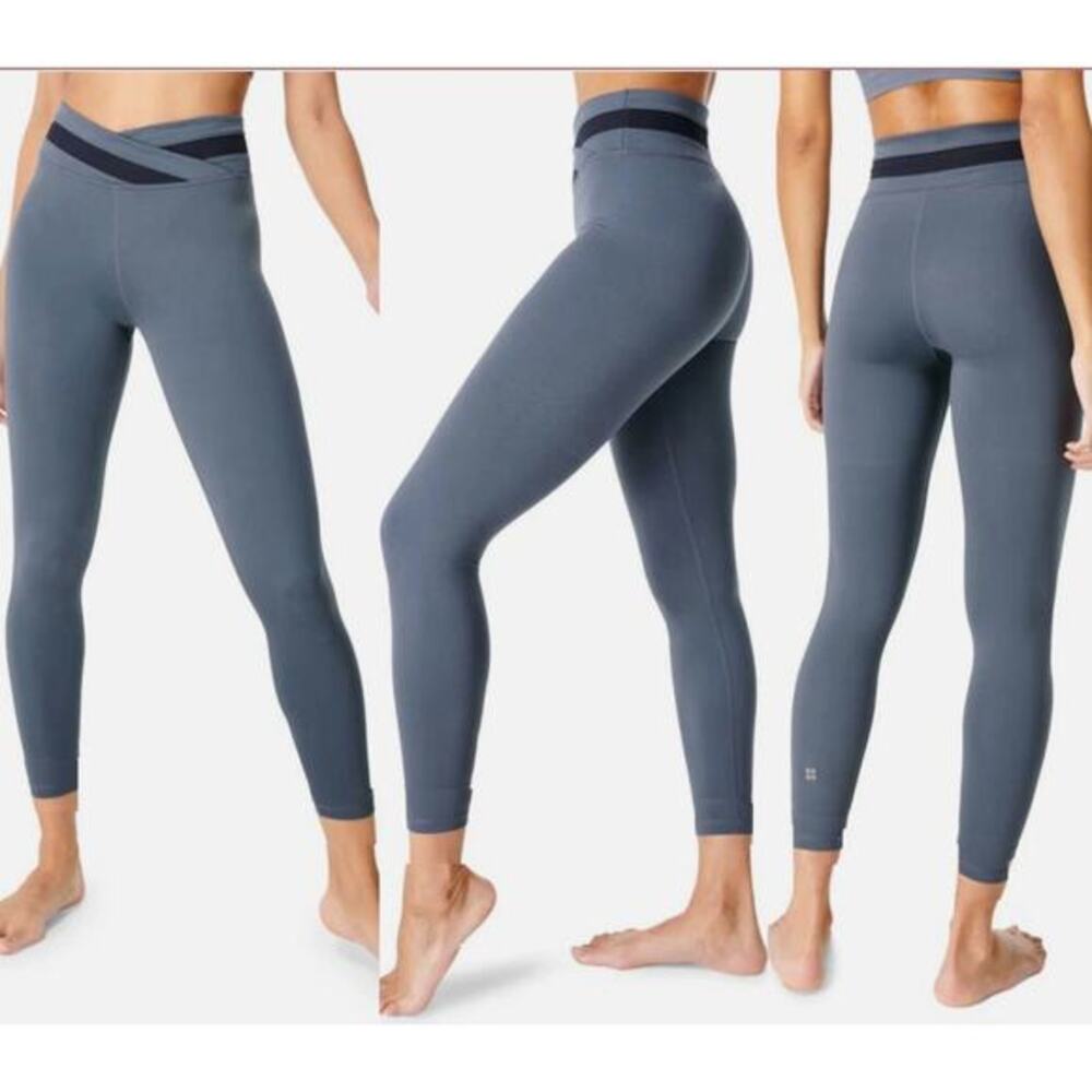 SWEATY BETTY Medium‎ 8 All Day Crossover Waist Leggings Endless Blue 5613